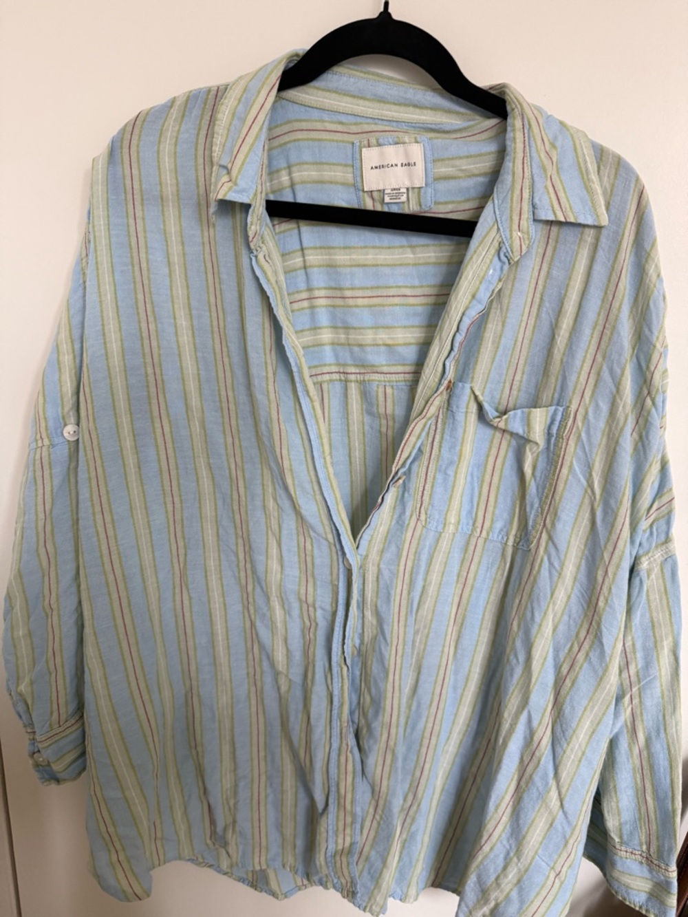 American Eagle Pale Blue Striped Button-Down Shirt